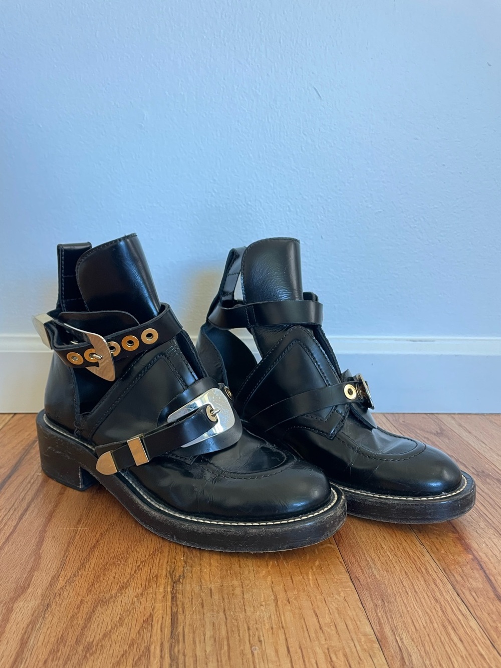 Balenciaga Leather Cutout Ankle Boots - Picture 1 of 7